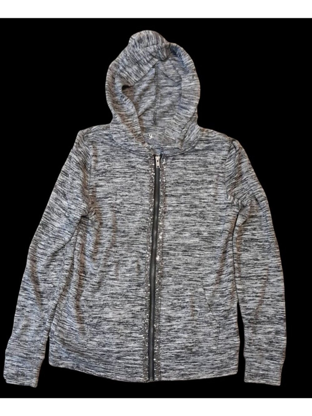 Vtg Juicy Couture Blingy Hooded Jacket Y2K Casual Stretch Small Marled Blk/Gray
